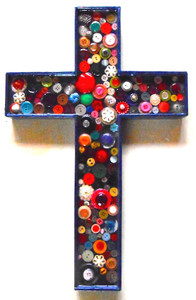 BEAUTIFUL WOOD CROSS - covered with COLORFUL BUTTONS