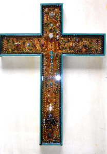 Beautiful Wooden Cross COVERED - -  with Antique Jewelry by George Borum
