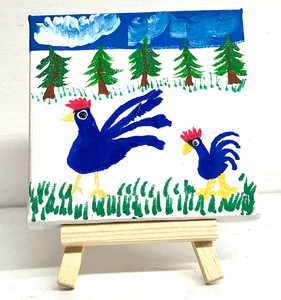 TWO BLUE ROOSTERS (23) BY MINNIE ADKINS