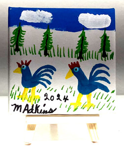 2 BLUE ROOSTERS - Mini Painting  (45) by Minnie Adkins