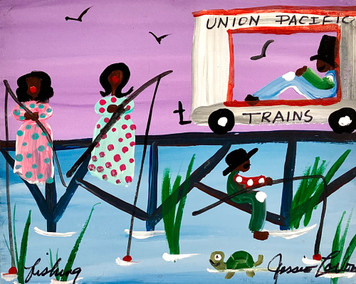 FISHING by the RR TRACKS (79) by Jessie LaVon. 8"x10"