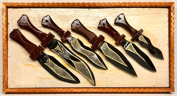 6 CARVED KNIVES ON DISPLAY BOARD BY GEO G BORUM