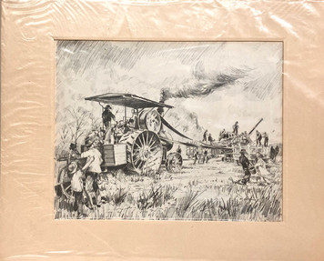 STEAM THRESHING ENGINE - Pencil Print by Dick Godwin