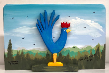 BLUE ROOSTER CARVING with a Colorful Background (7) by Minnie & George