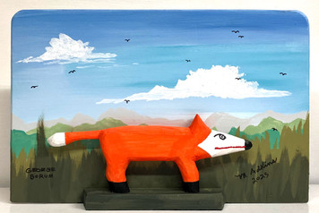 RED FOX CARVING with a Colorful Background (6) by Minnie & George