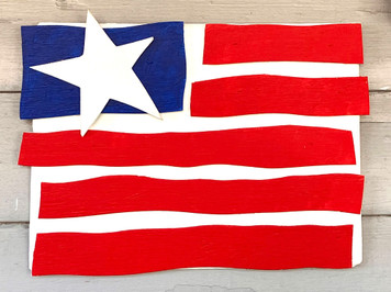 HAND CRAFTED WOODEN -  FOLK ART FLAG - 12" x 16" - 3-D