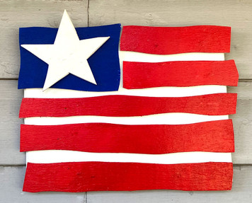 HAND CRAFTED WOODEN -  FOLK ART FLAG - 12" x 16" - 3-D construction