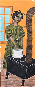WOMAN at a STOVE - 12" x 30" by Wm H Clark