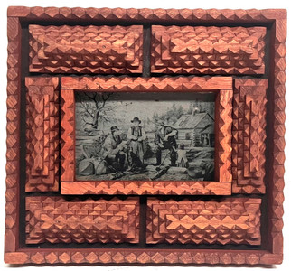 TRAMP ART FRAME with Currier & Ives Etching (#1-J)