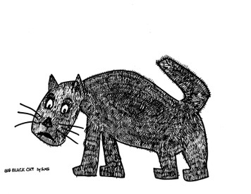BLACK CAT DRAWING - MARKER on CARDBOARD - by "SMS" ??