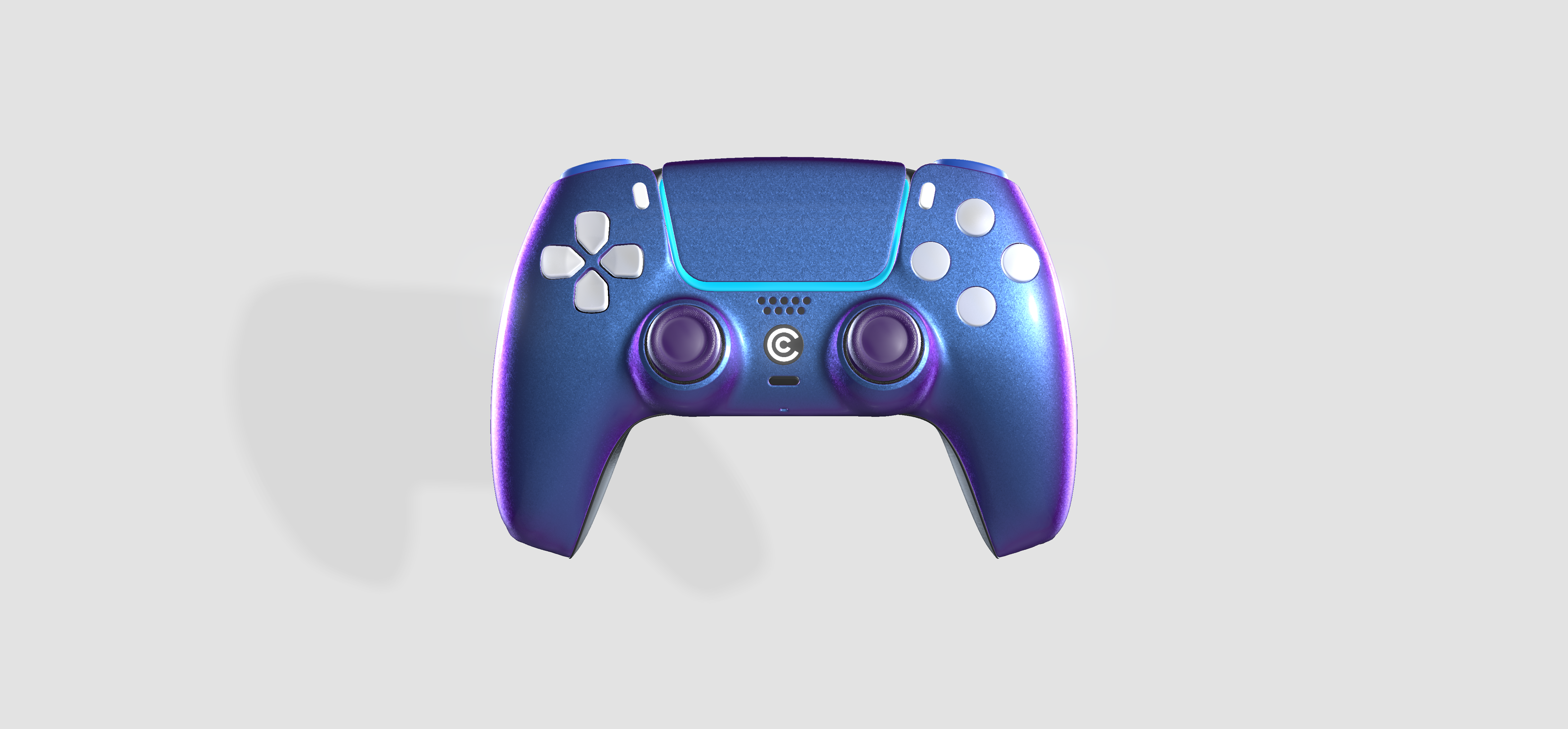 Custom PS5 DualSense chameleon purple blue controller built using the Custom Controllerzz 3D builder