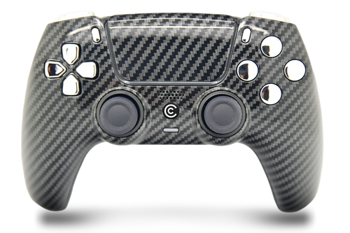 Glossy Carbon Fiber & Silver Chrome Inserts PS5 Controller | PS5