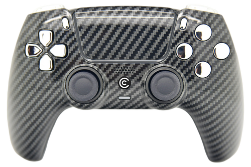 Glossy Carbon Fiber w/ Silver Chrome Inserts PS5 Controller | PS5