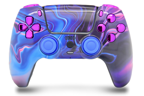 Blue & Purple Swirl & Purple Chrome Inserts PS5 Controller | PS5