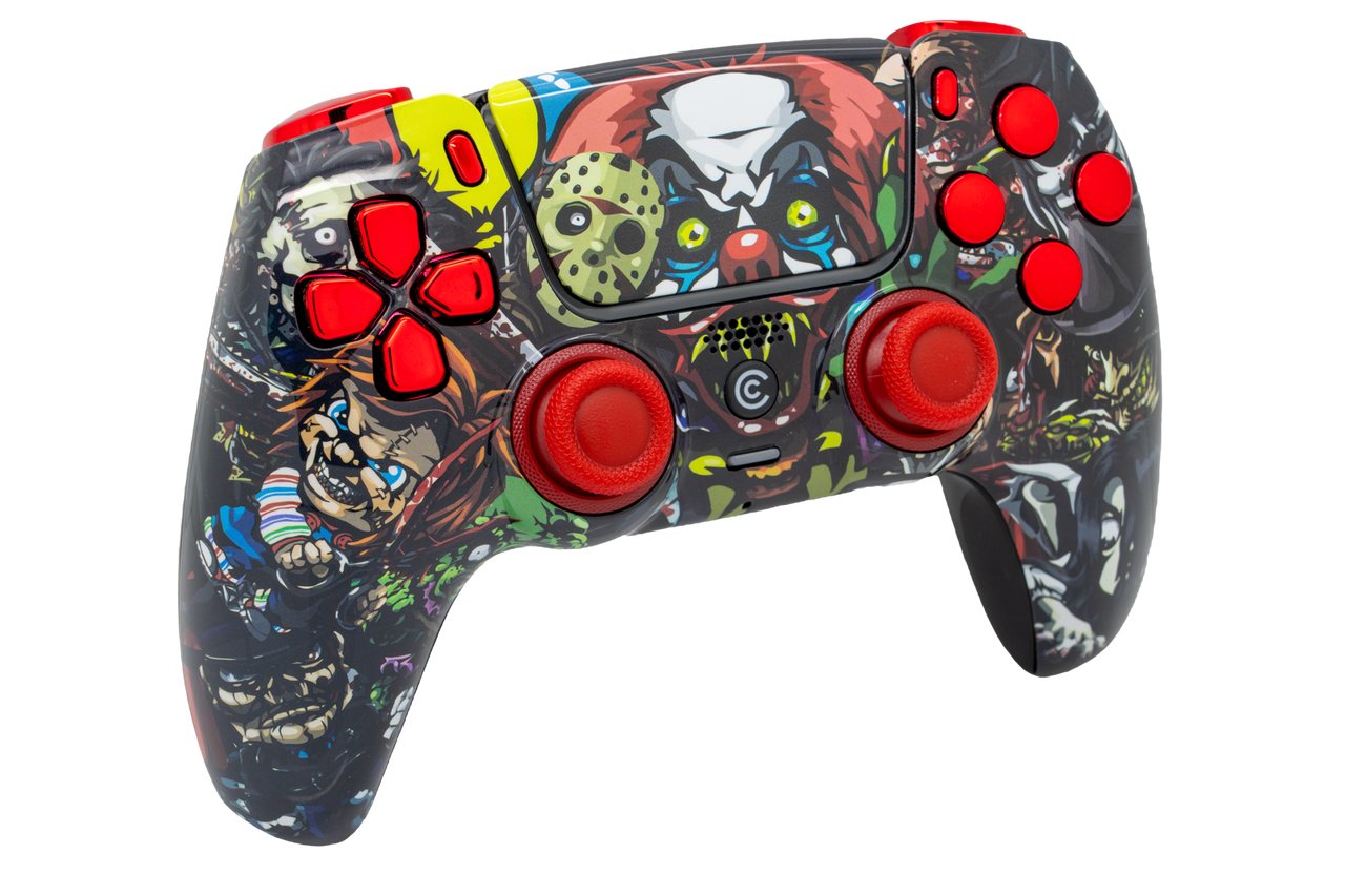 Scary Party & Red Chrome Inserts Custom Controller For PS5