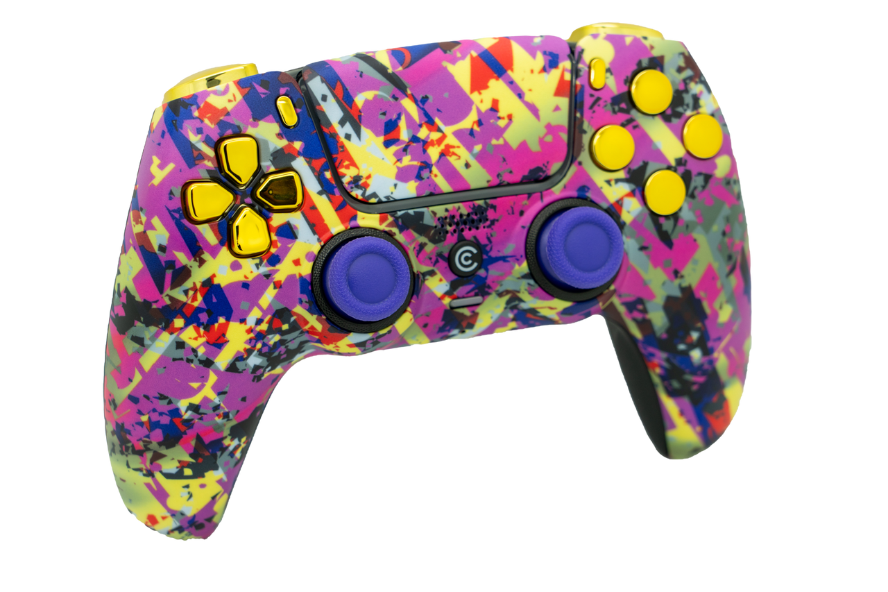 Neon Drip & Gold Chrome Inserts Custom Wireless Controller for PS5