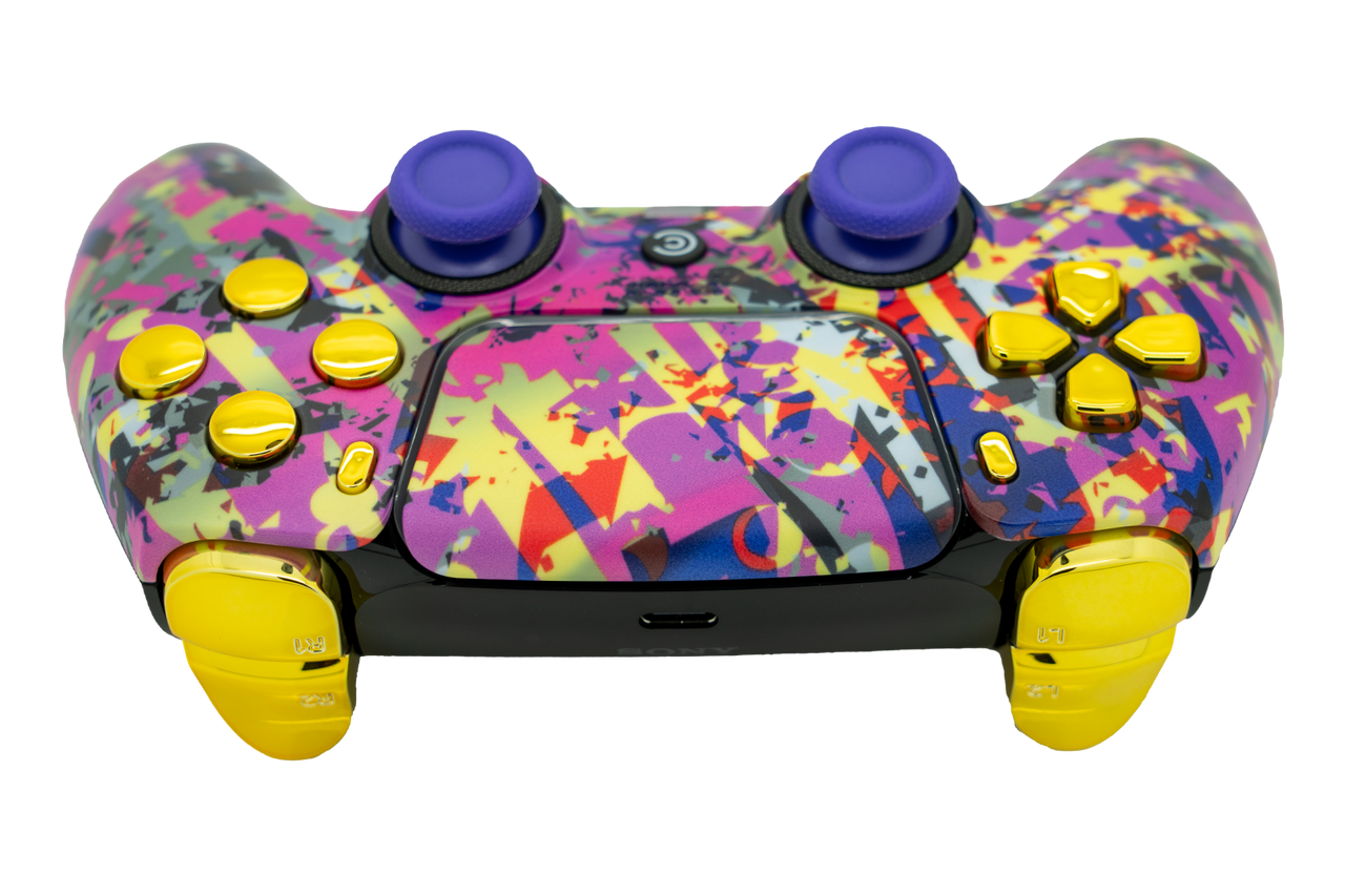 Neon Drip & Gold Chrome Inserts Custom Wireless Controller for PS5