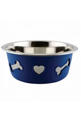 Weatherbeeta Non-Slip Stainless Steel Silicone Bone Dog Bowl in Blue