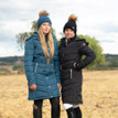 Coldstream Ladies Branxton Long Quilted Coat in Cool Slate Blue - front lifestyle