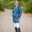 Coldstream Ladies Branxton Long Quilted Coat in Cool Slate Blue - front lifestyle