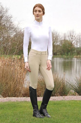 Hy Equestrian Ladies Arctic Polar Softshell Full Seat Breeches in Beige - front, lifestyle