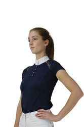 Hy Equestrian Ladies Lydia Lace Show Shirt in Navy - front