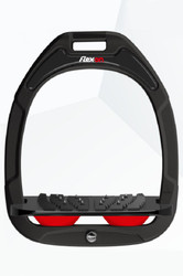 Flex-On Incline Ultra Grip Customizable Green Composite Stirrups - Black Iron, Black Tread, Red Shocks