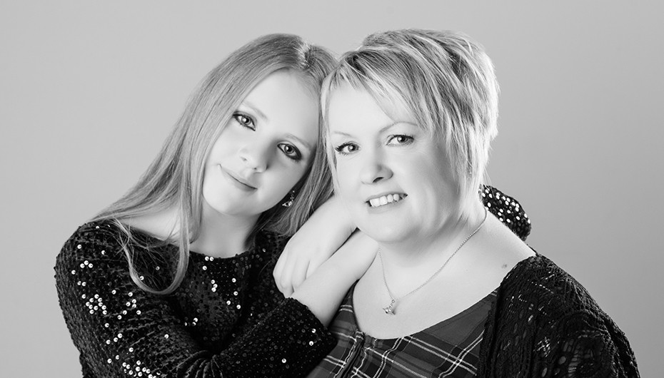 Mother and daughter makeover photograph in Black and white. Photograph taken by Emotion Studios. 