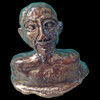 Teacher side of hand-built and glazed clay sculpture, "Student/Teacher," gold toned