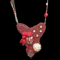 "Red Medium" Necklace; one-of-a-kind, original design, hand-beaded necklace in artist's private collection