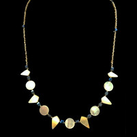 Handmade beaded necklace with shell and blue cube beads