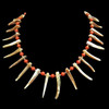 Handmade, one-of-a-kind oyster shell, red jasper beads, and Swarovski crystal necklace