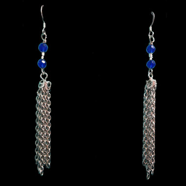Handmade blue bead and chain earrings