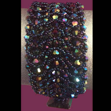 Handmade purple-blue beaded cuff bracelet