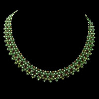 Handmade beaded jewellery with green and copper crystals