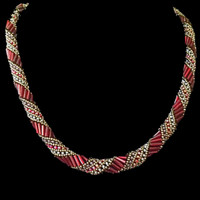 Handmade jewellery red and gold spiral necklace