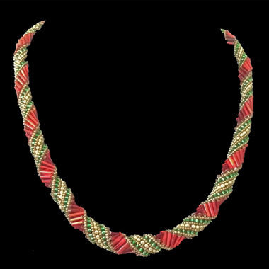 Handmade jewellery red, green, and gold beaded Christmas holiday necklace, XL