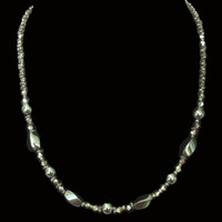 Handbeaded jewellery hematite twisted and round beads with crystals necklace