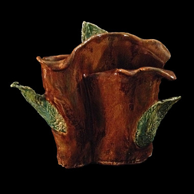 Handmade clay double tree and leaf vase