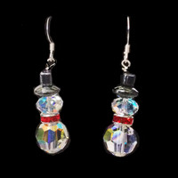 Handmade Swarovski crystal snowman Christmas/winter earrings