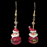 Handmade Glass Santa Earrings for Christmas