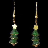 Handmade Swarovski Crystal Christmas Tree Earrings with Yellow Star