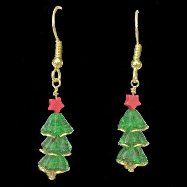 Handmade Swarovski Crystal Christmas Tree Earrings with Red Stars