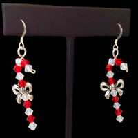 Christmas Candycane Swarovski crytal earrings, handmade