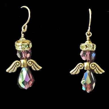 Purple Swarovski Crystal Angel Earrings, Handmade