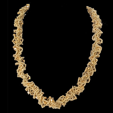 Hand beaded gold netted spiral necklace with Swarovski crystals