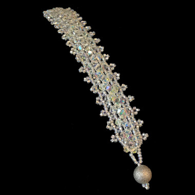 Silver and crystal bridal bracelet with textured bead clasp. Available as is (XS) or custom order. 
