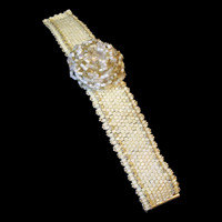 Ivory and white beaded bridal bracelet with beaded flower focal; one-of-a-kind; similar custom orders available.
