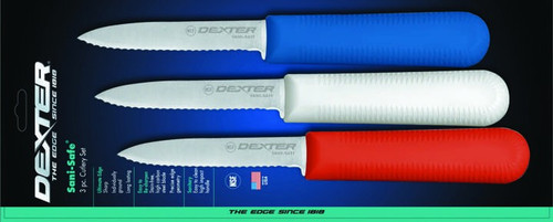 Dexter Russell Sani-Safe 3 1/4" 3-Pack Scalloped Paring Knives In Red White & Blue 15423 S104SC