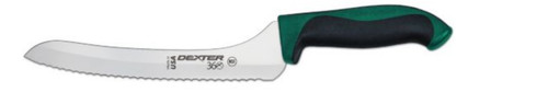 Dexter Russell 360 Series 9 inch Scalloped Offset Slicer Green Handle 36008G S360-9SC